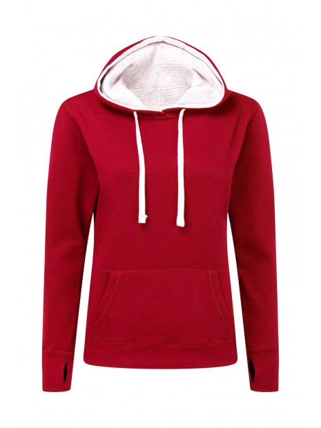 SG CLOTHING Contrast Hooded Sweatshirt Women rouge/blanc personnalisable