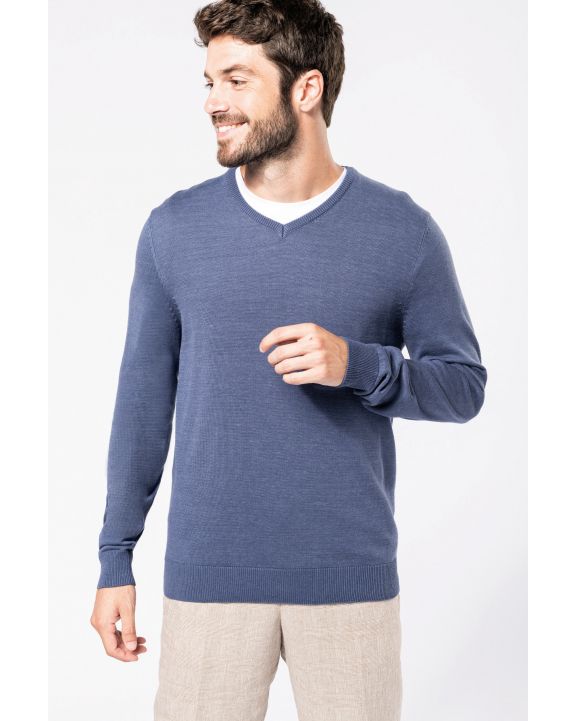 Pullover KARIBAN Herrenpullover mit V-Ausschnitt personalisierbar