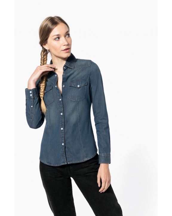 Hemd KARIBAN Dames denim blouse lange mouwen voor bedrukking & borduring