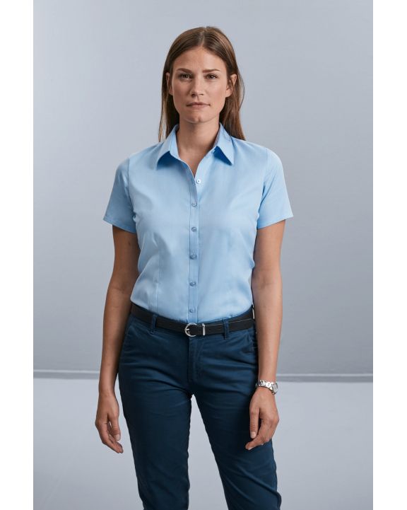 Hemd RUSSELL Ladies Short Sleeve Herringbone Shirt voor bedrukking & borduring