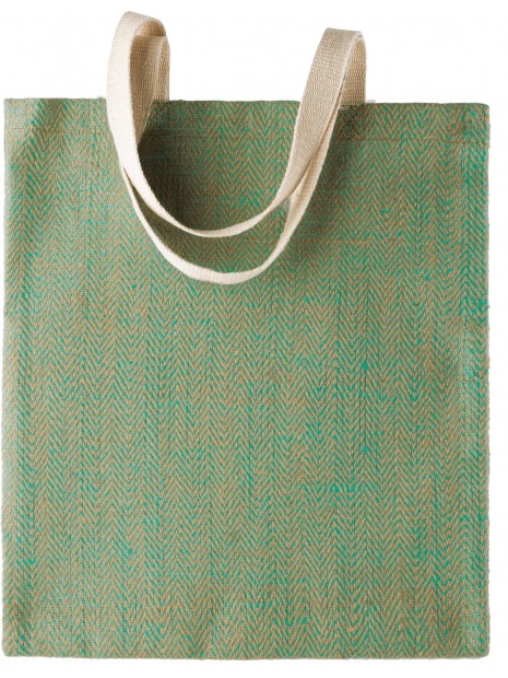 KIMOOD Sac en toile de jute teint 100% naturel Natural/Water Green personnalisable