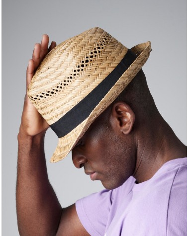 BEECHFIELD Straw Summer Trilby Bob-Muetze personalisierbar