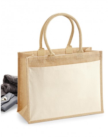 Tote bag WESTFORDMILL Cotton Pocket Jute Shopper voor bedrukking &amp; borduring