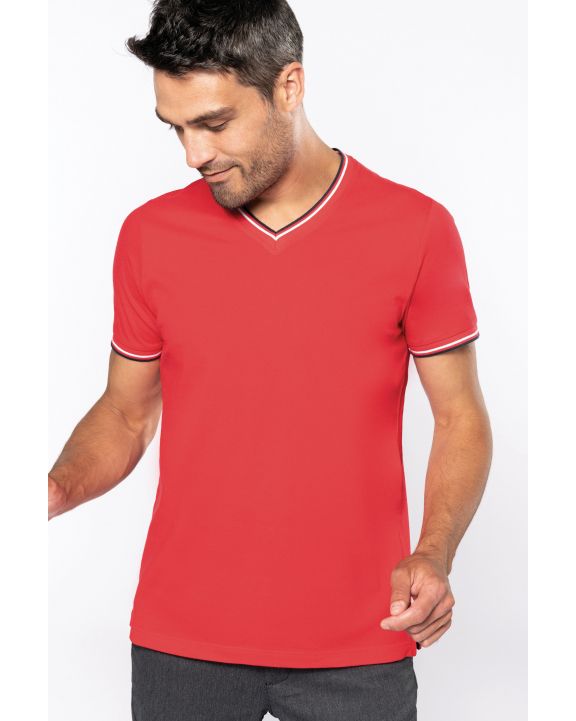 T-Shirt KARIBAN T-Shirt aus Piqué-Trikot mit V-Ausschnitt für Herren personalisierbar
