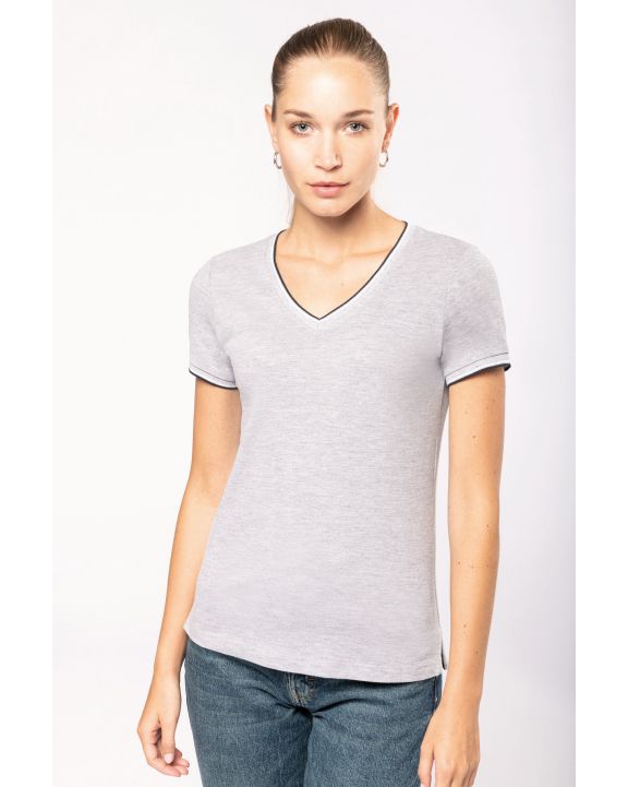 T-Shirt KARIBAN Ladies’ piqué knit V-neck T-shirt personalisierbar