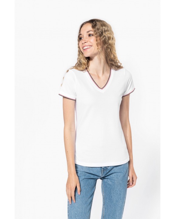 T-shirt KARIBAN Dames-t-shirt piqué V-hals voor bedrukking &amp; borduring