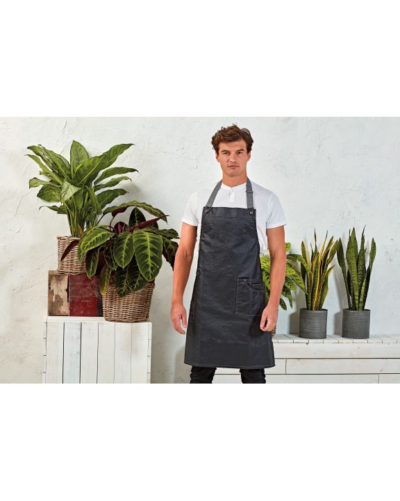 Schort PREMIER District - Waxed look denim bib apron voor bedrukking & borduring