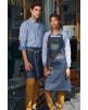 Schürze PREMIER Division - Waxed look denim bib apron with faux leather personalisierbar