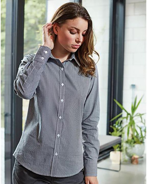 Hemd PREMIER Ladies' long sleeve microcheck gingham shirt voor bedrukking & borduring