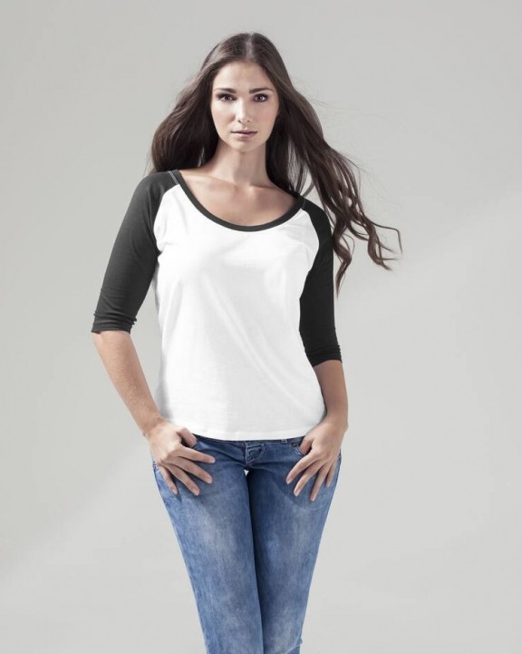 T-shirt BUILD YOUR BRAND Ladies` 3/4 Contrast Raglan Tee voor bedrukking &amp; borduring