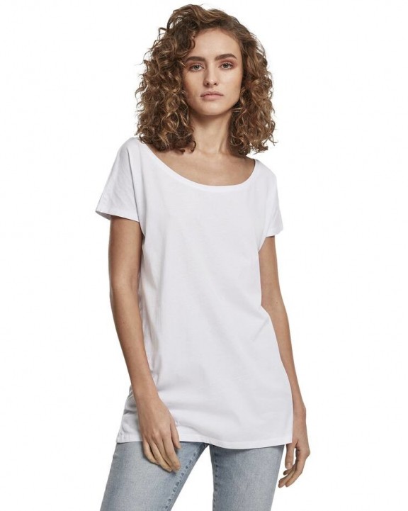 T-shirt BUILD YOUR BRAND Ladies` Wideneck Tee voor bedrukking &amp; borduring