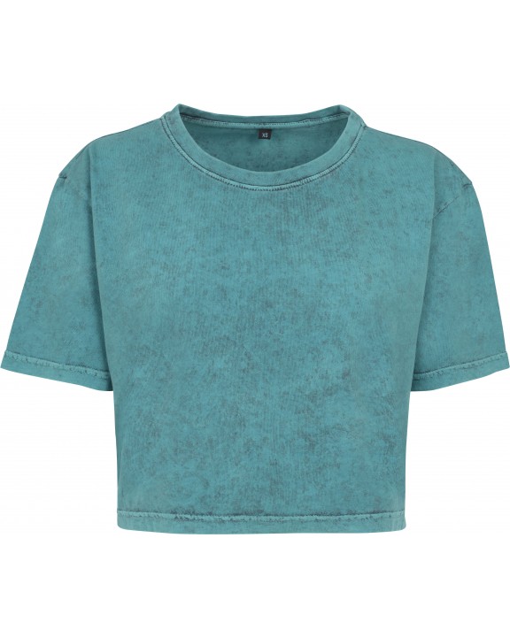 BUILD YOUR BRAND Ladies Acid Washed Cropped Tee T-Shirt personalisierbar