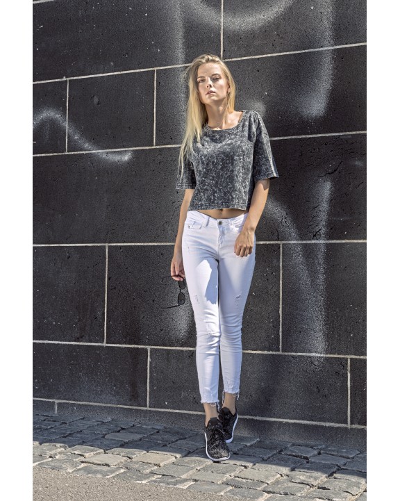 BUILD YOUR BRAND Ladies Acid Washed Cropped Tee T-Shirt personalisierbar