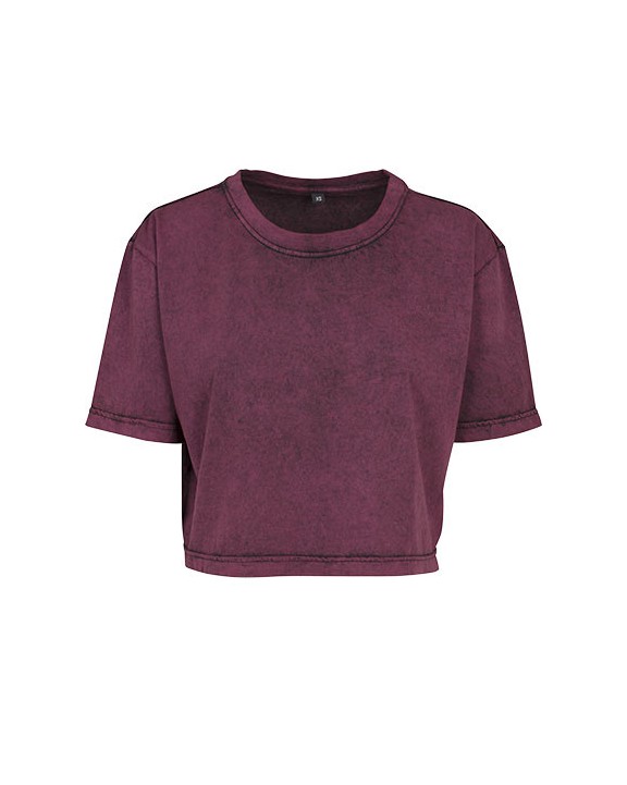BUILD YOUR BRAND Ladies Acid Washed Cropped Tee T-Shirt personalisierbar