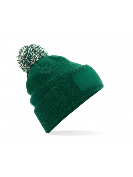 BEECHFIELD Bonnet à pompon patch Snowstar® Bottle Green/Off White personnalisable