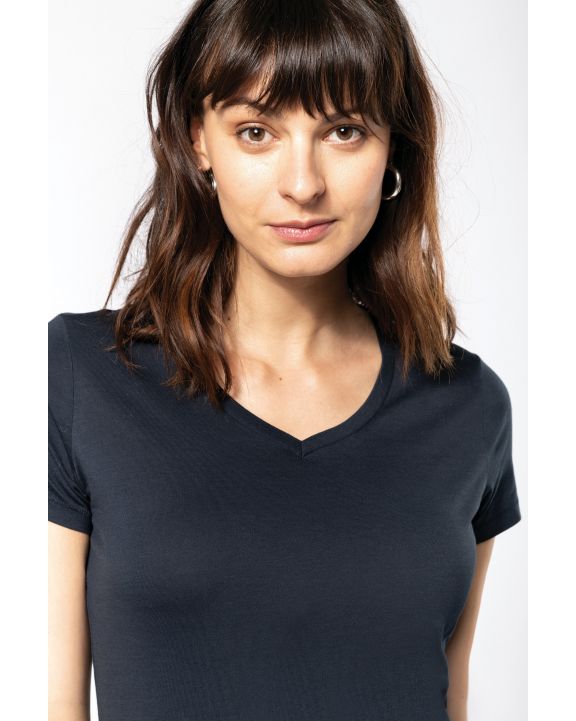 T-Shirt KARIBAN Damen-T-Shirt Supima® mit V-Ausschnitt und kurzen Ärmeln personalisierbar