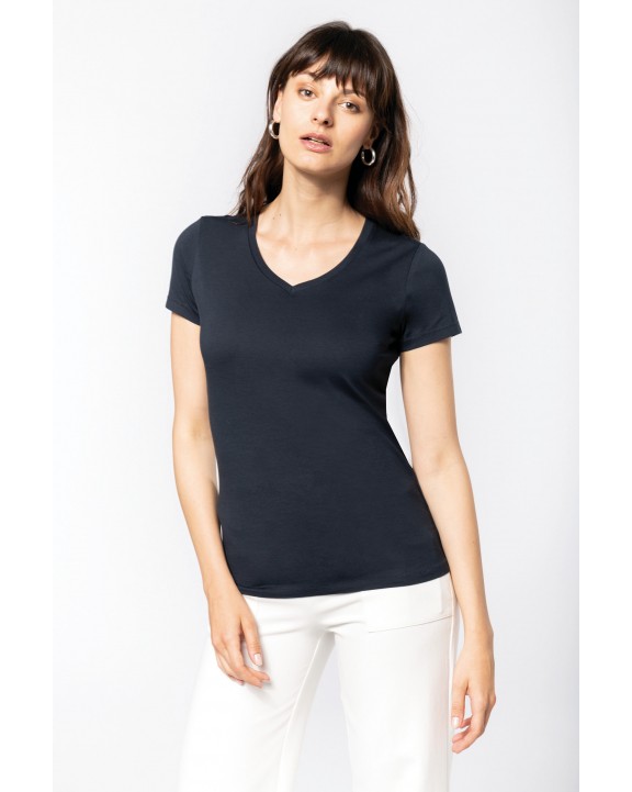T-shirt KARIBAN Dames-t-shirt Supima® V-hals korte mouwen voor bedrukking &amp; borduring