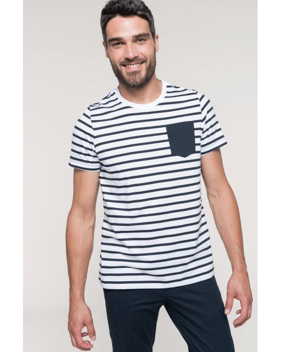 T-Shirt KARIBAN Gestreiftes Kurzarm-T-Shirt im Marine-Stil mit Tasche personalisierbar