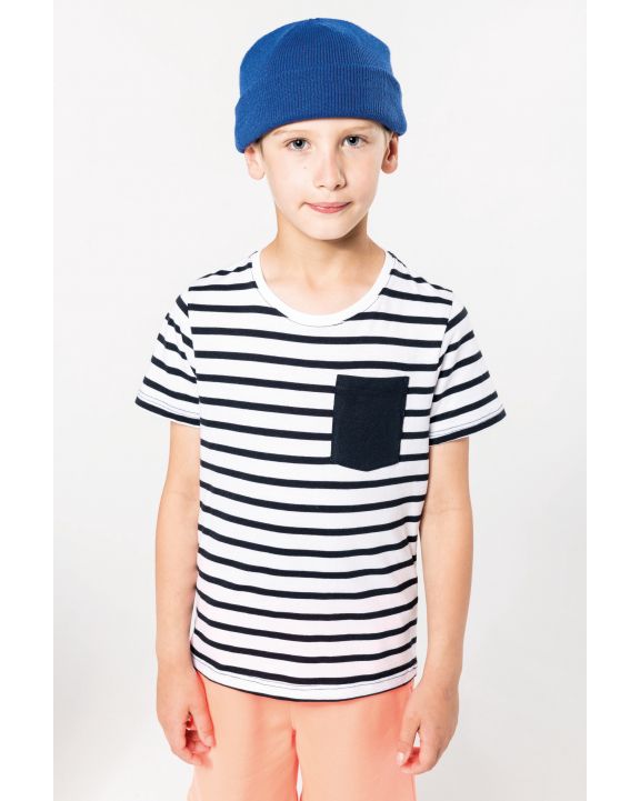 T-shirt personnalisable KARIBAN T-shirt rayé marin avec poche manches courtes enfant