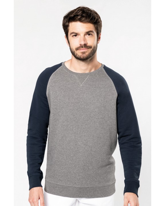 Sweater KARIBAN Tweekleurige herensweater BIO French Terry ronde hals raglanmouwen voor bedrukking &amp; borduring