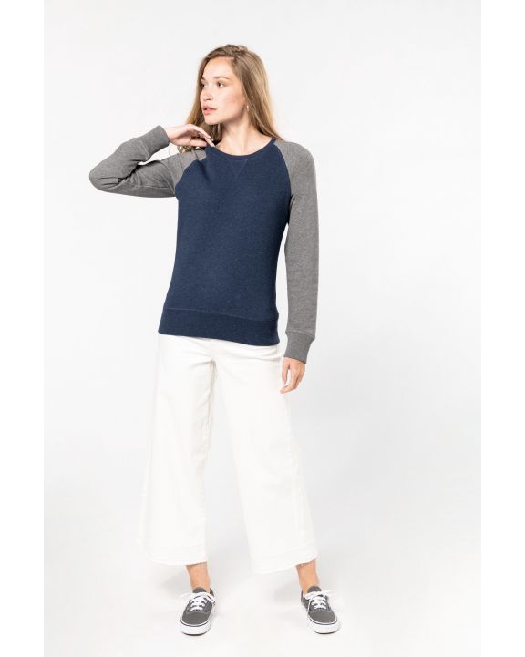 Sweatshirt KARIBAN Zweifarbiges Damen-Sweatshirt French Terry BIO mit Rundhalsausschnitt und Raglanärmeln personalisierbar
