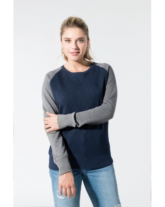 Sweater KARIBAN Tweekleurige damessweater French Terry BIO ronde hals raglanmouwen voor bedrukking &amp; borduring