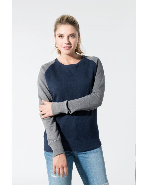 Sweatshirt KARIBAN Zweifarbiges Damen-Sweatshirt French Terry BIO mit Rundhalsausschnitt und Raglanärmeln personalisierbar