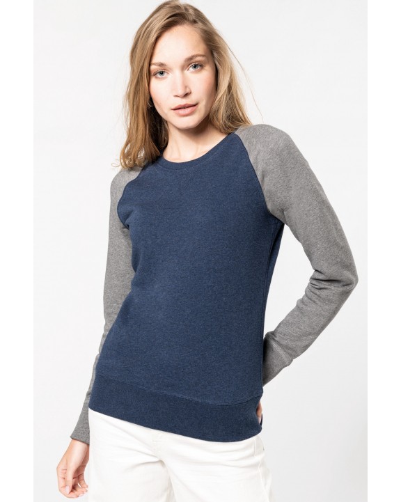 Sweater KARIBAN Tweekleurige damessweater French Terry BIO ronde hals raglanmouwen voor bedrukking &amp; borduring