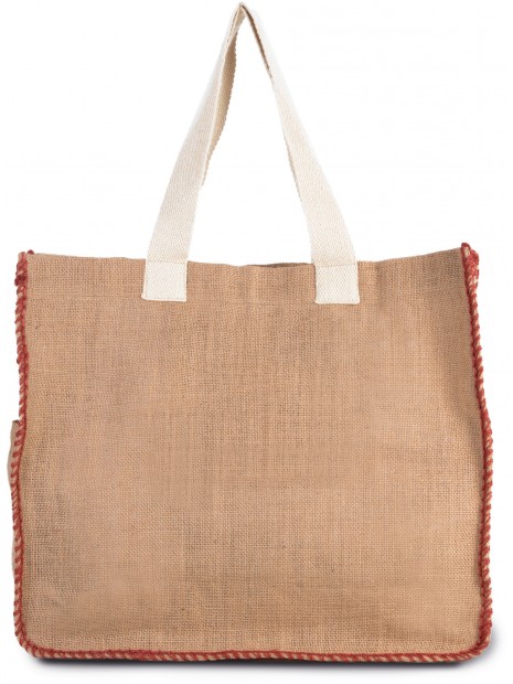 KIMOOD Sac en jute avec coutures contrastées natural / arandano red personnalisable