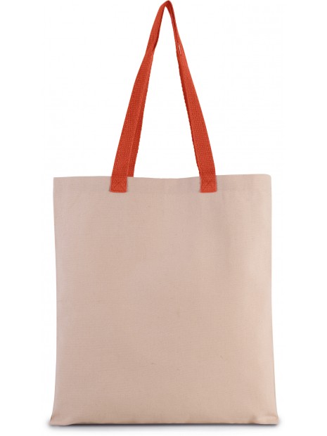 KIMOOD Sac shopping plat en toile avec poignées contrastées natural / spicy orange personnalisable