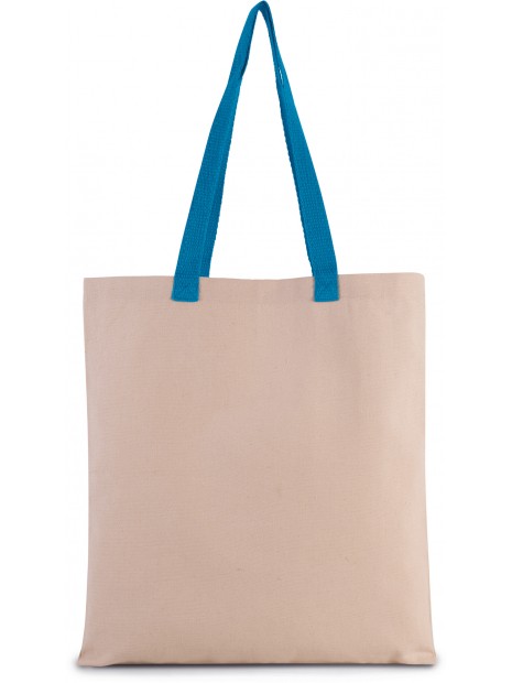 KIMOOD Sac shopping plat en toile avec poignées contrastées natural / surf blue personnalisable