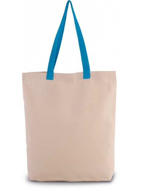 KIMOOD Sac shopping à soufflet avec poignées contrastées natural / surf blue personnalisable