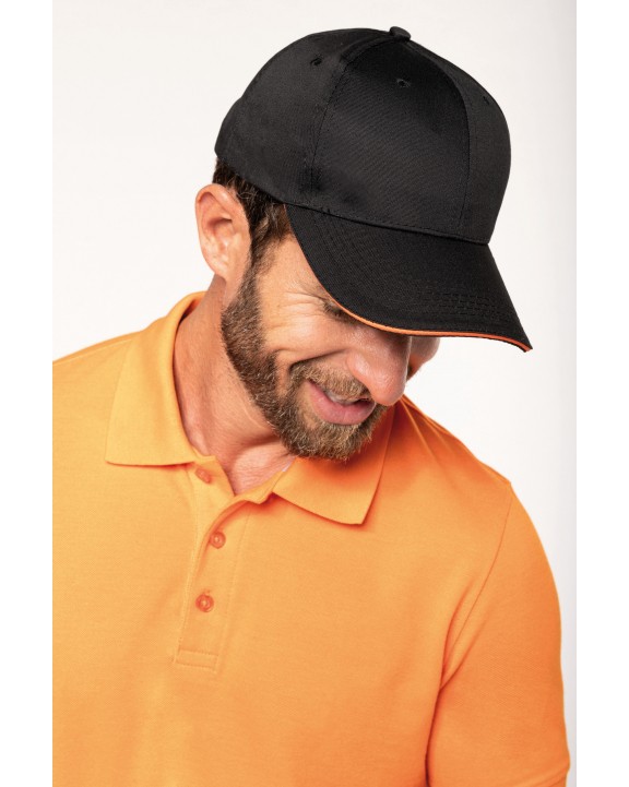 WK. DESIGNED TO WORK 6-Panel-Cap mit Kontrast-Sandwichschirm Oeko-Tex Kappe personalisierbar