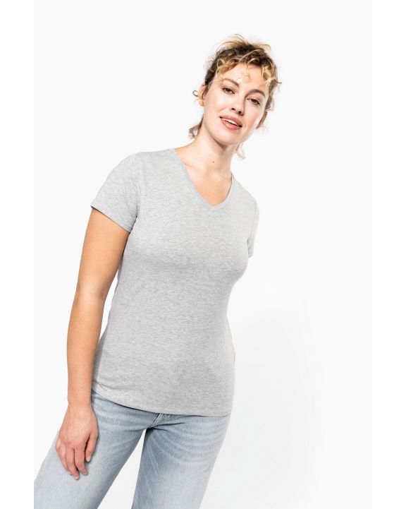 T-Shirt KARIBAN Kurzarm-Damen-T-Shirt mit V-Ausschnitt personalisierbar