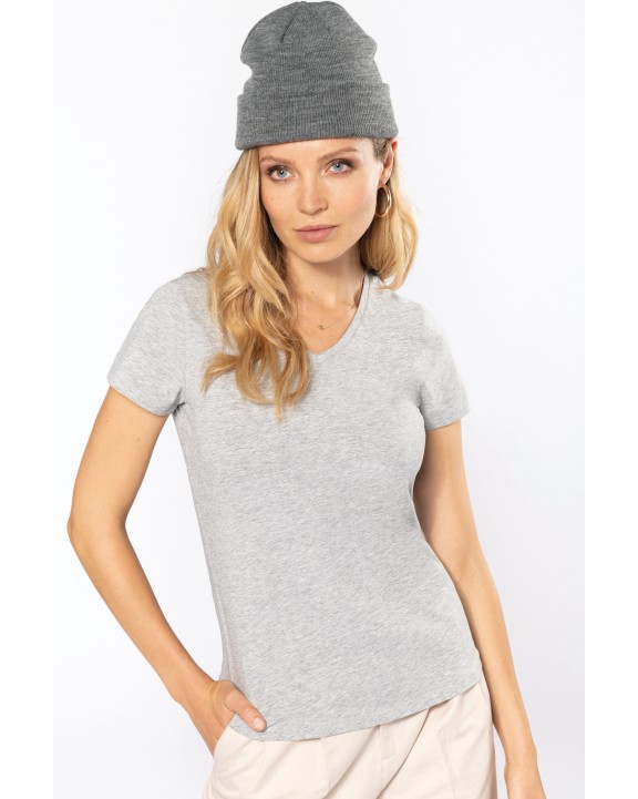 KARIBAN Kurzarm-Damen-T-Shirt mit V-Ausschnitt T-Shirt personalisierbar