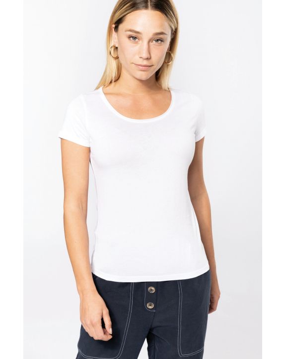 T-shirt KARIBAN Bio dames-t-shirt kraag met onafgewerkte rand korte mouwen voor bedrukking & borduring