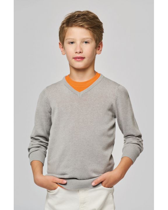 Pullover KARIBAN Kinder-Pullover mit V-Ausschnitt personalisierbar