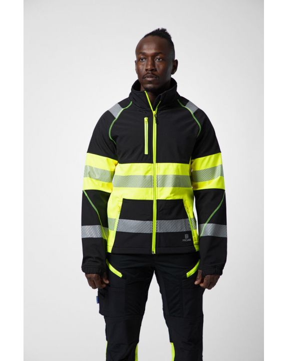 Veste personnalisable PROJOB 6443 SOFTSHELL  DEPERLANTE - EN ISO 20471 CLASSE 1