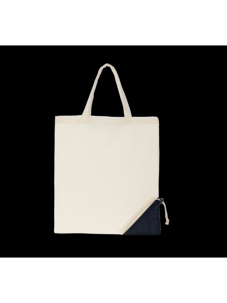KIMOOD Sac shopping pliable natural / navy blue personnalisable