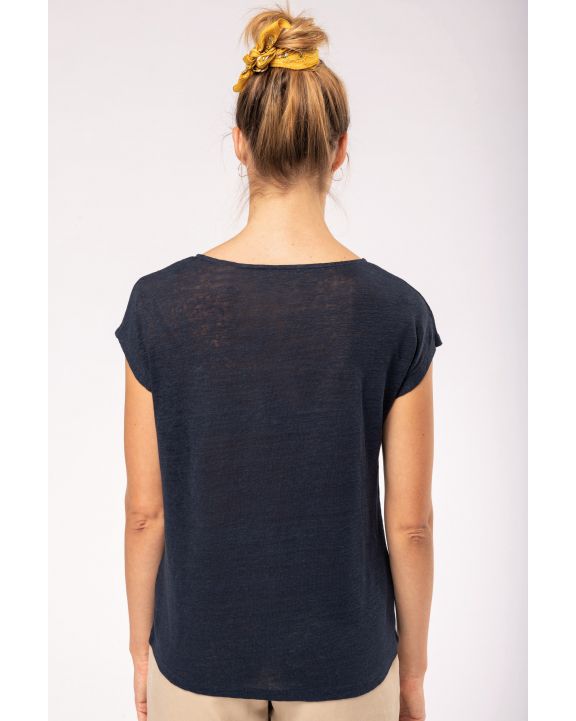 T-Shirt NATIVE SPIRIT Damen-T-Shirt aus Leinen mit V-Ausschnitt personalisierbar
