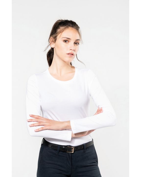 T-Shirt KARIBAN Supima® Damen-T-Shirt mit Rundhalsausschnitt und langen Ärmeln personalisierbar