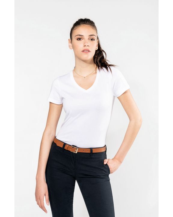 T-Shirt KARIBAN Supima® Damen-T-Shirt mit V-Ausschnitt und kurzen Ärmeln personalisierbar