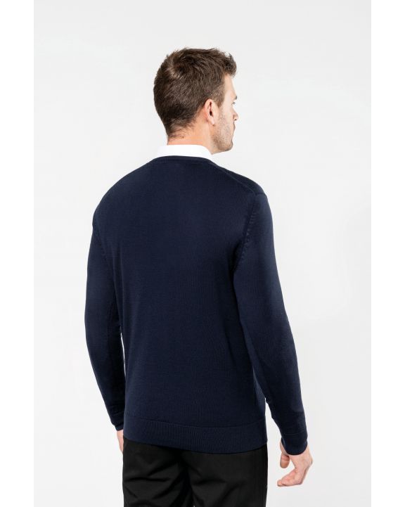 Pullover KARIBAN Merino-Herrenpullover mit V-Ausschnitt personalisierbar