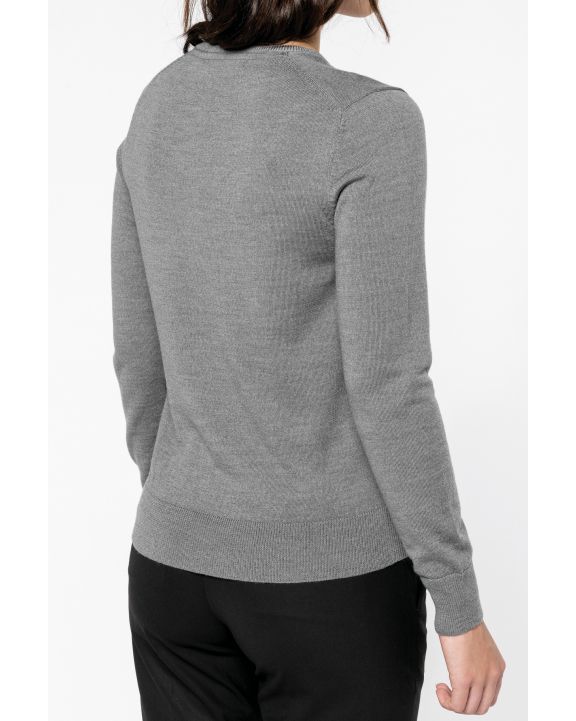 Pullover KARIBAN Merino-Damenpullover mit V-Ausschnitt personalisierbar