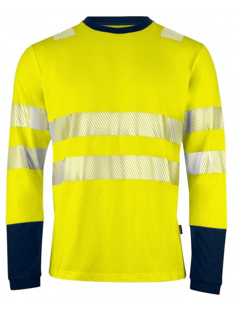 PROJOB 6014 T-SHIRT MANCHES LONGUES ISO 20471 CLASSE 3/2 jaune/bleu marine personnalisable