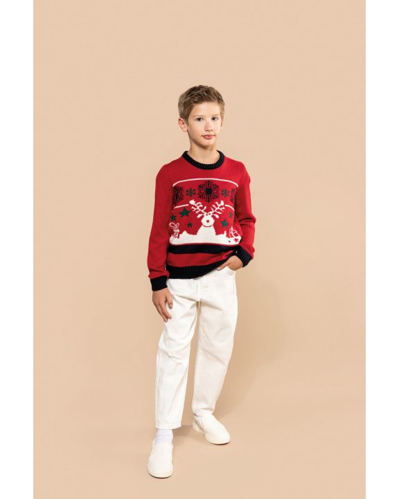 Pullover KARIBAN Weihnachtspullover mit Rundhalsausschnitt für Kinder personalisierbar