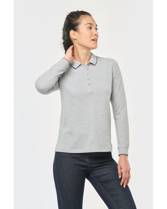 Poloshirt KARIBAN Langarm-Polohemd aus Piqué für Damen personalisierbar