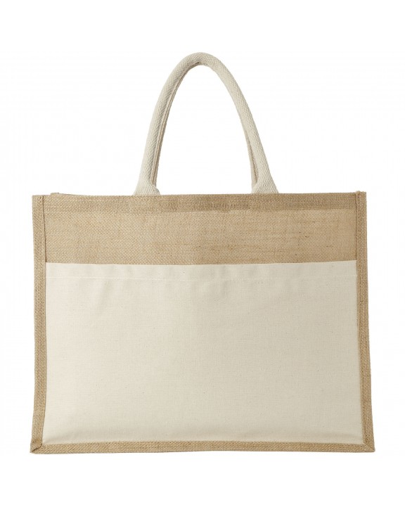 Tote bag 4DO Mumbay jute draagtas met katoenen voorvak 18L voor bedrukking &amp; borduring
