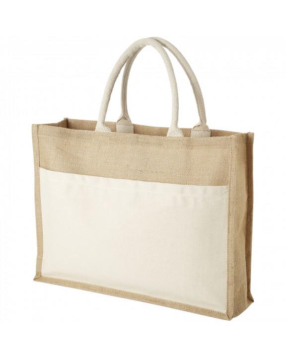 Tote bag 4DO Mumbay jute draagtas met katoenen voorvak 18L voor bedrukking &amp; borduring