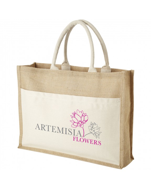 Tote bag 4DO Mumbay jute draagtas met katoenen voorvak 18L voor bedrukking &amp; borduring